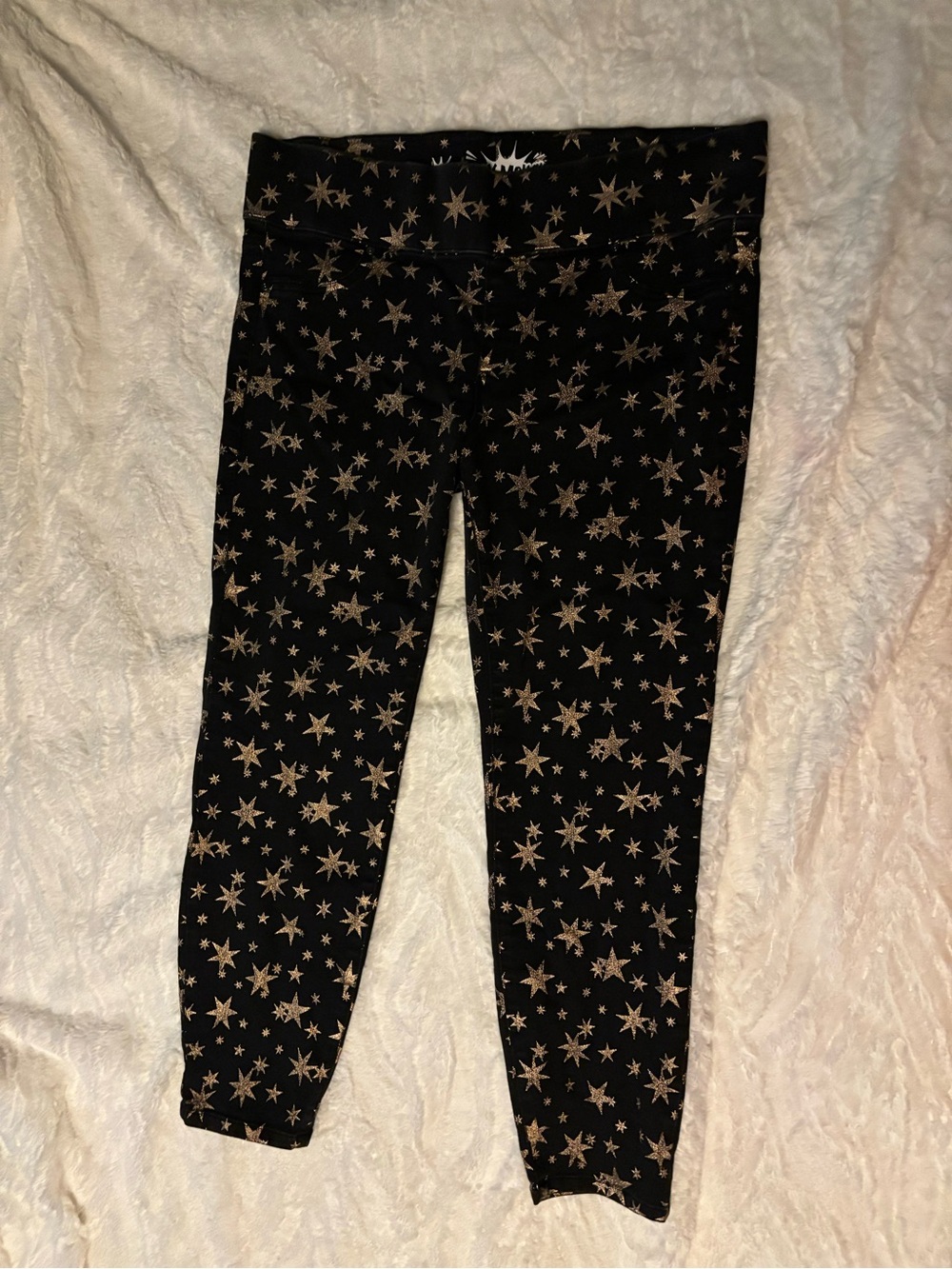 Holy Moly Jeggings Black with Gold Star Print Size XL Good Condition